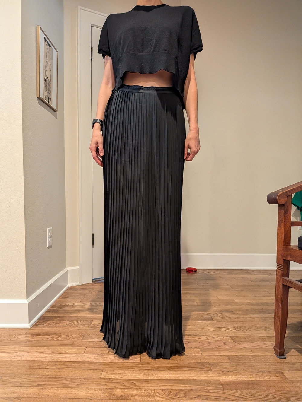 Alice + Olivia Black Pleated Maxi Skirt